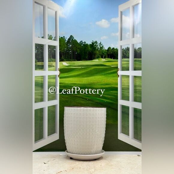 Sherley (SM) White/Brown Ceramic Planter Pot with Saucer Attached - Picture 5 of 9